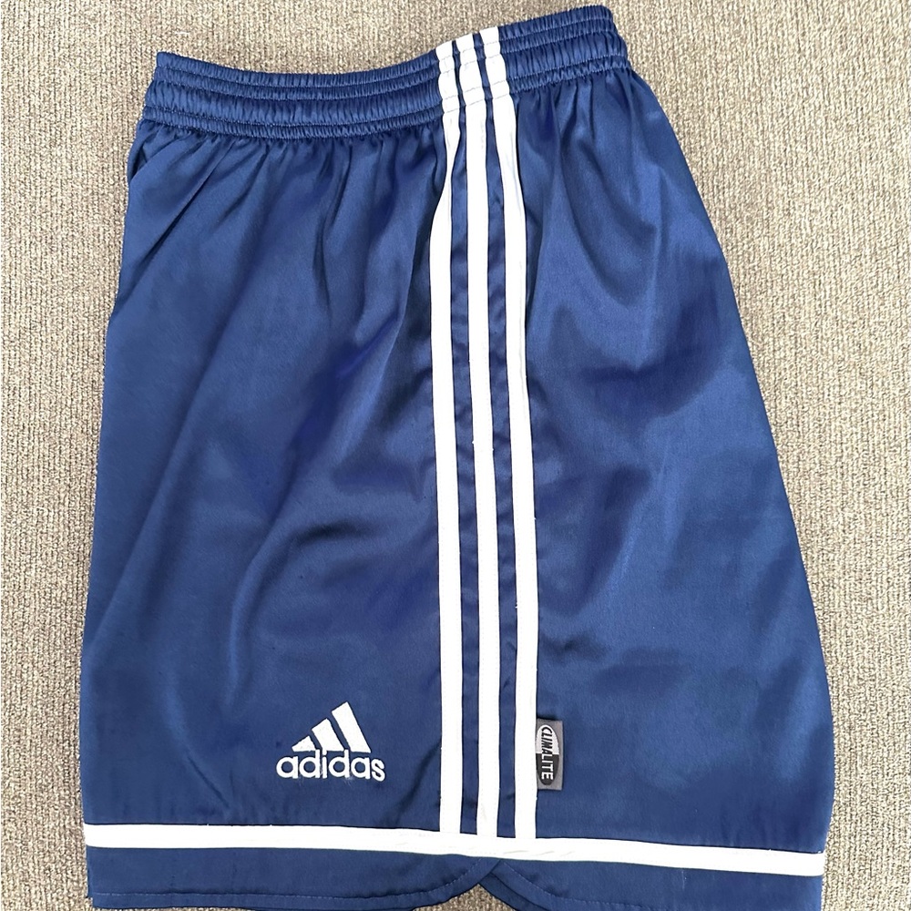 Adidas Navy Blue Satin 3 Stripe Soccer Athletic Shorts Sz. L - Picture 5 of 9